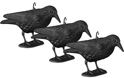 Relaxdays Vogelschreck, 3er Set, zum Hinstellen & Aufhängen, schwarz | Kunststoff Krähe, zur Vogelabwehr, Garten & Balkon