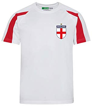 Sportees Customised England Flag Football Shirt for Kids Personalised T Shirt Printed with Your Name and Number, Ideal Retro England Football Shirt Gift for Young English Fans - 12/13 Years