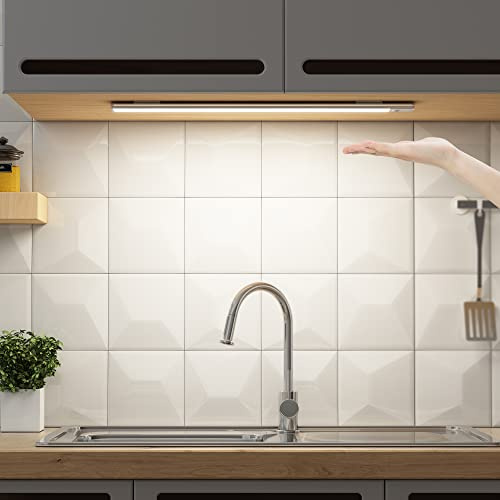SOAIY 40CM LED dimmbare Unterbauleuchte Küche Lampe 3000mAh wiederaufladbar | Schrankbeleuchtung An/Aus mit Handbewegung 3 Lichtfarbe magnetische Lichtleiste für Küchenschrank Kleiderschrank Abstellraum