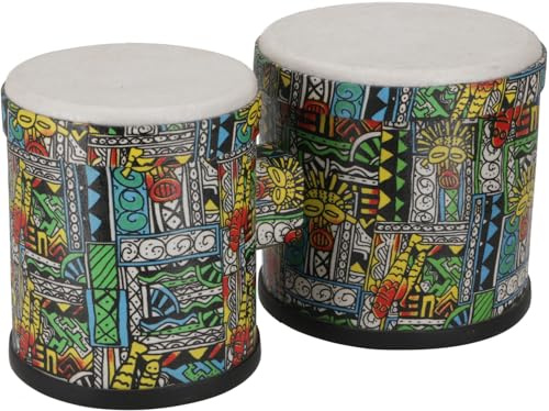 Farbige Bongo, Percussion Rhythmus Instrument aus wetterfestem Fiberglas | Knallige Motive, ideal für Jam Sessions, leicht zu transportieren, robustes Design, für drinnen und draußen geeignet.