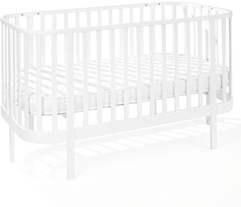 ATB MEBLE Gitterbett mit Matratze 140x70 cm - 2in1 Babybett Kinderbett - Grand Beistellbett Baby aus Holz - Bett Baby Mitwachsend - Kinderbett umbaubar - Jugendbett - Weiß