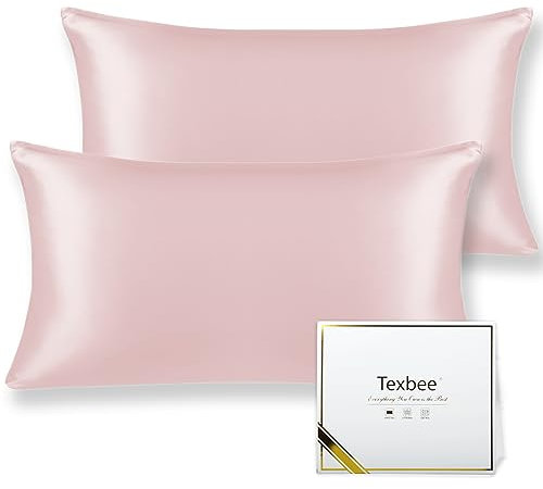 Texbee Seidenkissenbezug 40x80cm für Haar und Haut 2 Stück Beide Seiten 22 Momme Natürliche Kissenbezug Seide mit verstecktem Reißverschluss Weiche Atmungsaktive Glatte Standardgröße-Rosa