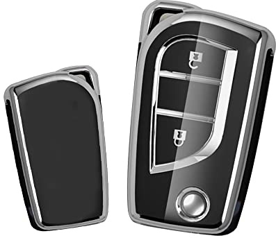 KUNIO Klapp Schlüsselhülle Passt für Toyota Yaris Aygo Passt für Peugeot 108 Passt für Citroen C1 Schutz TPU Autoschlüssel Hülle Schlüsseletui 2 Tasten B Schwarz