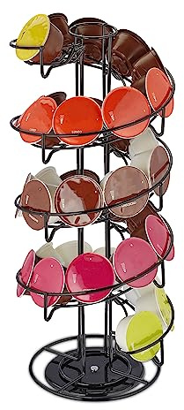 Relaxdays Kapselhållare kompatibel med Dolce Gusto, 32 kapslar, roterbar, kapselstativ metall, H x D: 41 x 17 cm, svart