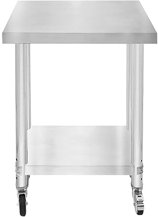 Gastro Edelstahl Arbeitstisch Vorbereitungstisch Küchentisch Zerlegetisch Flexibel Mobil 4 Rollen 2 Bremsen 4 anpassbaren Füßen Verstellbares unteres Regal 3 Positionen 160kg Kapazität 60 x 45 x 86cm