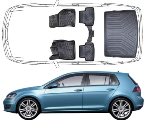Rizline 3D Obere Komplettset für VW Golf VII Hatchback 2013-2019 | *Fussmatten & Obere Kofferraumwanne*, Gummimatten & Obere Kofferraummatte aus TPE Gummi, Passgenau, Hoher Rand