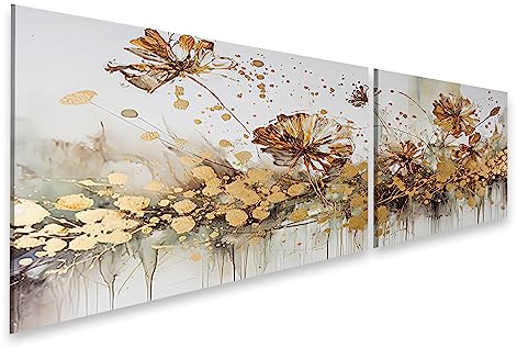 islandburner Quadro su tela astratto floreale dipinto a mano olio su tela fiore dorato esplosione bianco dorato immagini murali poster JCJR-2K