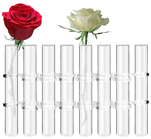 Moxeupon Aufklappbare Blumenvase | 8 Stück/6 Stück transparente Tischvasen | Hydrokultur-Pflanzenvase, Reagenzglas-Blumenvase aus Glas, Blumenarrangement-Vase mit Haken und Bürste