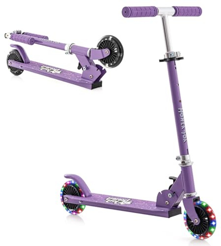 KOMFOTTEU Kinder Scooter mit LED Rädern, zusammenklappbares Roller Aluminium, Kinderroller mit 3 verstellbaren Höhen, Cityroller Tretroller bis 50kg belastbar