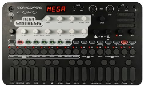 Sonicware LIVEN Mega Synthesis [Retro-Game-Music Groovebox & Synthesizer] FM-Soundmodul, 8-bit PCM-Sampling, 10 Effekte, Sound- & Patternbank von Yuzo Koshiro