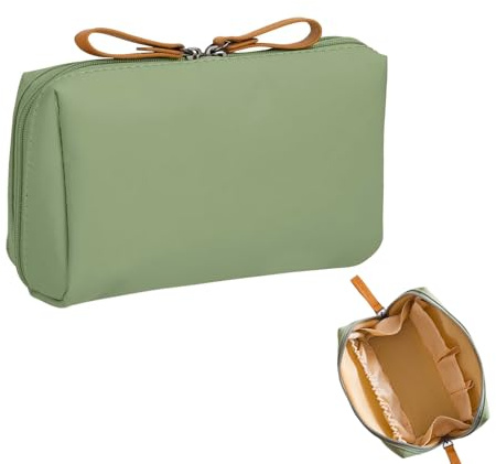 Xinlon Tragbare Kosmetiktasche Klein, Kosmetiktasche mit Fächern und Doppeltem Reißverschluss, Groß Kapazität Kosmetiktasche für Reisen Mädchen Damen wasserdichte und Leichte Kosmetiktasche, Grün