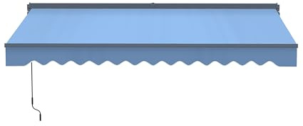 Aleko 12x10 Moroccan Style Semi-Cassette Motorized Patio Awning, Remote Control Electric & Manual Crank, LED Lights, UV-Protected Fabric Canopy Shade - Sky Blue