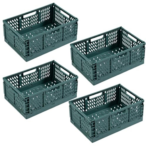 EURXLQ 4 Stück Grün Klappbox 30×20×12cm,Klappkiste Körbe Aufbewahrung Zusammenklappbarer Tragbar Aufbewahrunskisten Bunt Aufbewahrungskiste Geeignet für Küche,Bad,Büro,Schlafzimmer