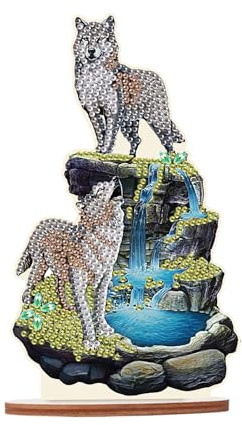 DCIDBEI DIY 5D Diamond Painting Desktop-Dekorationen Diamant malerei Statue für Erwachsene, Kreuzstich Bilder Diamant Kinder, DIY Basteln Geschenk Geburtstag Party || Wolf und Wasserfall