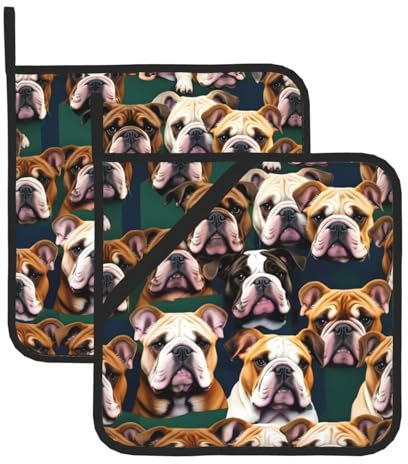 Nette englische Bulldogge Druck Topflappen 2er Set, Küche Hitzebeständig Topflappen, für Hot Pads Kochen Backen BBQ Mikrowelle