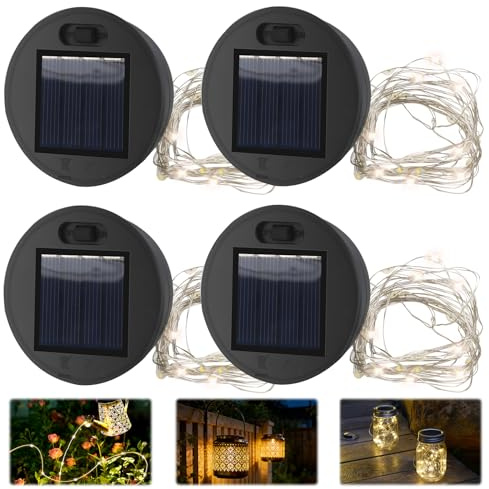KBIBCK 4 Stück Solarleuchten Gießkanne Ersatz Top, Solarleuchten Ersatzteile mit Lichterkette, Solar Ersatzdeckel 7 cm, Solar giesskanne für außen für Garten Hofweg Balkon Terrasse