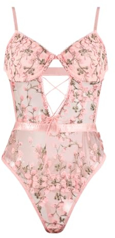 Satohom Lingerie Donna Sexy Un Pezzo Body Teddy Babydoll Trasparente Camicia da Notte in Pizzo Floreale Pigiama Vestaglia Lace Intima da Notte Scollo a V Erotico Strappy Sleepwear