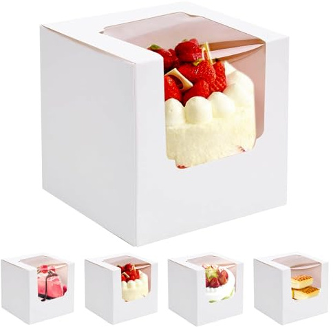 XWCHASA 16Pcs White Cupcake Boxes Individual, 9x9x9cm | Cupcake Container for Cake Portions Bakery Pastry - Desserts Cookies Candy Gifts