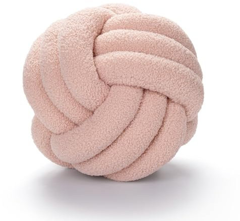 champracer Knotenkugelkissen, Knotenkugelförmiges Kissen，großes dekoratives rundes Wurfkissen,handgewebtes Samtkissen, Knotenkissen, Sofa-Kissen，Raumdekoration (Sakura rosa,22CM)