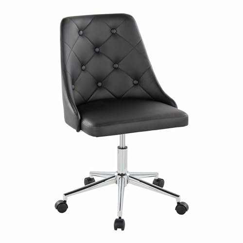 CVNIMV Moderner drehbarer Schreibtischstuhl mit Rollen aus verchromtem Metall und schwarzem Kunstleder – höhenverstellbar, drehbar, stilvolles Design – ergonomischer Home-Office-Stuhl OHN