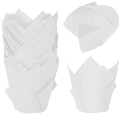 QUARKZMAN 50 Stück Tulpen Backförmchen Cupcake Muffin-Förmchen aus fettdichtem Papier für Hochzeit Geburtstagsfeiern Festivals Weihnachten, Weiß