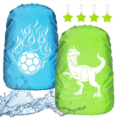 YANSYUN Regenschutz Schulranzen mit Reflektorstreifen 2 Stück, Fußball und Dinosaurier Regenhülle Schulranzen Regenschutz Rucksack für Jungen Kinder