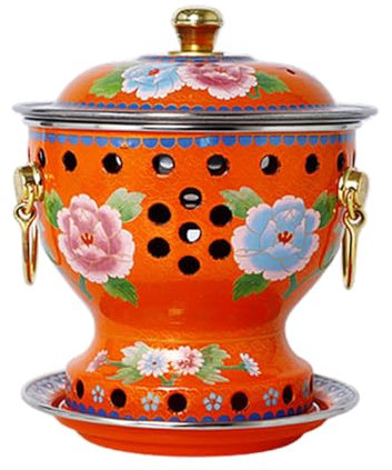 OYWEHECE Kupfer-Hot Pot, Alter Pekinger Kupfertopf für Einzelpersonen, Chinesischer Traditioneller Cloisonné-Hot Pot, Kommerzielle Kleine Chafing Dishes für 1–2 Personen, Alkoholherd,C
