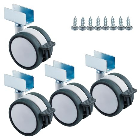 SOTECH 4er Set Möbelrolle Hamm Ø 63 mm Höhe 74,5 mm, weiß/grau | 35Kg Tragkraft, U-Profil für 19 mm Wandstärke, mit Bremse, Möbeltransportrolle inkl. Befestigungsschrauben
