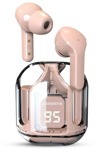Écouteurs sans fil Bluetooth 5. 3 véritables écouteurs stéréo avec micro et étui de chargement transparent pour ordinateur portable, tablette, téléphone, entraînement sportif