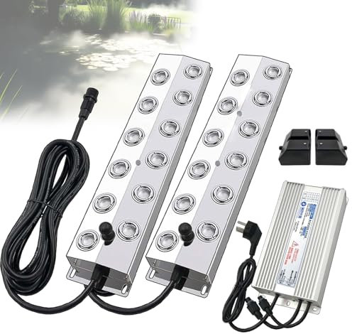VAYEODEYU Mist Maker，Pond Fogger，Mini Atomizer Ultrasonic Fogger, Ultrasonic Mist Maker of 12 Head, Ultrasonic Mister Fogger with Ip67 Waterproof Power Supply and Buoy(2 in 1)