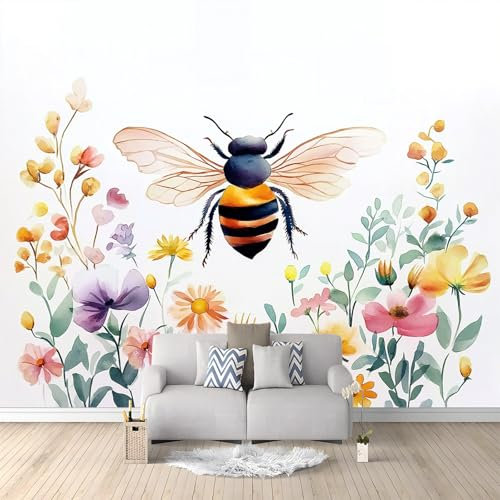 Papel pintado mural Insectos de acuarela papel pintado no tejido Blanco Adecuado para habitación infantil, salón y dormitorio 250 x 175 cm papel pintado mural