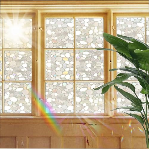 Milchglasfolie Statisch Haftend 50 x 210 cm, Privatsphäre, Lichtdurchlässig, Statisch Haftend Nicht Klebend, Isolierfolie, Selbstklebende Fensterfolie Blickdicht, Kopfsteinpflaster