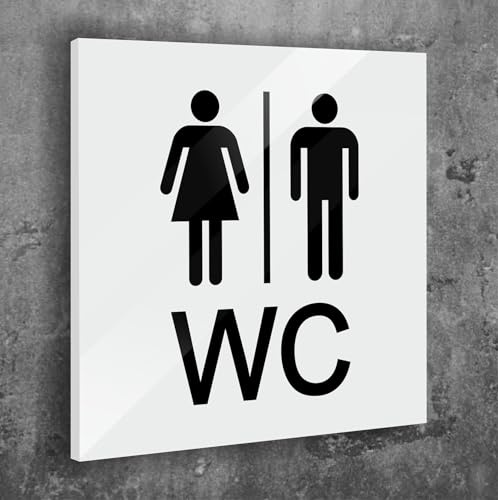 WC Schild Weiß Matt Selbstklebend Damen Herren UV Druck 12 x 12cm - 3mm Aluverbund - Made in Germany Art.Nr. W 2000