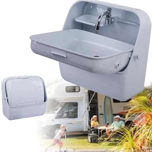 Fregadero Acero Inoxidable para Caravana, Fregadero Oculto para RV Fregaderos Plegables para Lavamanos, con Grifo de Agua Fría, Montaje en Pared, para Cocina de Barco Camper