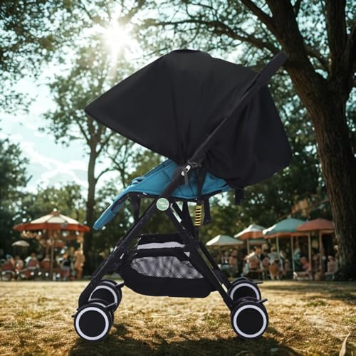 LweiPsqLin Baby Stroller Sun Shade - Waterproof UPF50+ Blackout Cover | Lightweight Lycra with Ventilated Mesh | Fits Infant Car Seat, Buggy, Bassinet, Carrycot, Black