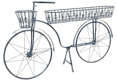 AcaciaHome Stylish & Decorative Metal Bicycle Planter with Basket and Trolley – Fun Garden Display with Wheels for Flowers, Herbs, or Plants, Ideal for Indoor & Outdoor Décor in Green & More (138CM)