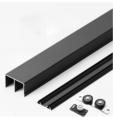 Sliding Door Track Kit - Heavy-Duty Silent Glide Wheels for Smooth Operation in Wardrobes, Barn & Glass Doors(Black,Concave 130cm/51in)