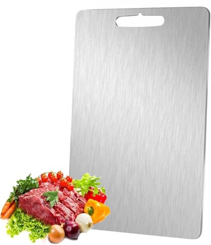Octonyluck Tagliere in Titanio Per Cucina, Tagliere da Cucina in Acciaio Inox 304, Taglieree Acciaio Multifunzione, Acciaio Inox Doppio Lato per Carne, Pane, Verdure e Frutta (29L x 20B cm)