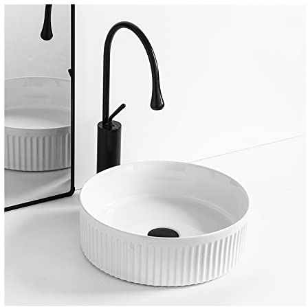 VGVSBG Fregaderos de baño de 14 Pulgadas, Redondos, Blancos, para baño, Moderno, sobre encimera, Lavabo de baño, Porcelana, cerámica, tocador, Lavabo artístico con gr