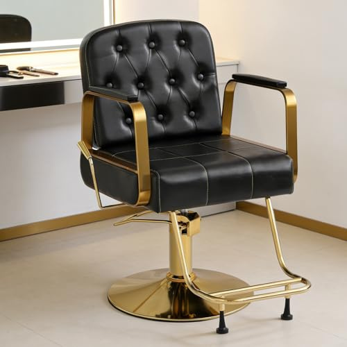 Anunweldo 360-Grad-Drehung Friseurstuhl, Kippbarer Hydraulisch Friseurstuhl für Schönheitssalon Friseursalon (Obsidian-Schwarz)