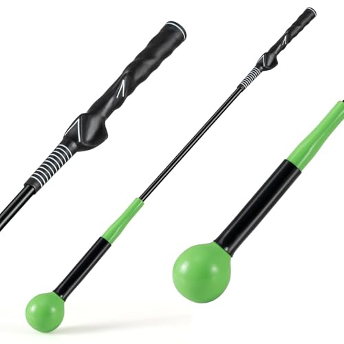 GYMAX Golf Swing Trainer, Warm-Up Stick with Grip Trainer for Rhythm, Balance, Tempo & Strength, Right Handed Swing Speed Training Aid, Weighted Golf Club for Indoor Practice (Compact 31.5”, Green)