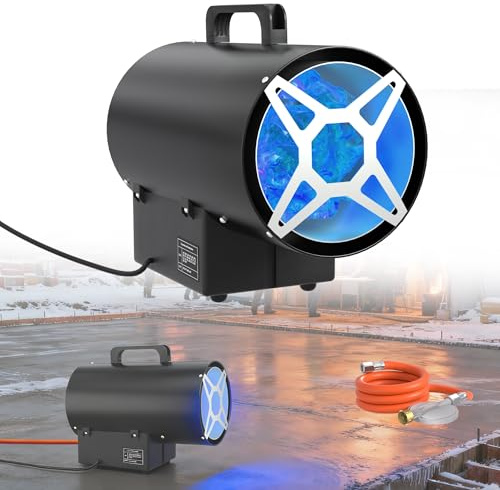 HENGMEI Gasheizstrahler Gasheizgebläse 15KW Gasheizer Bauheizer inkl Verbindungschlauch und Gasdruckregler 700mbar, Fläche: 225m² für Baustellen, belüfteten Lagerräumen, Garagen, Schwarz