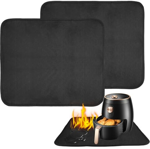 2 Piezas Alfombrilla Resistente al Calor para Freidora de Aire,Base Ignífuga de 38x45cm de 1 mm,Alfombrilla Ignífuga para Cafetera,Horno,Microondas,Placa De Inducción (Color Negro)