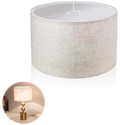 Stoff Lampenschirm, Ø 30cm Lampenschirm Leinen Schirm Trommel Lampshade Beige Ersatzlampenschirm für E27 Fassungen Hängelampe Tischlampe Nachttischlampe Stehlampe 30 × 30 × 20 cm
