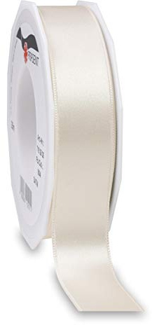 PRÄSENT C.E. PATTBERG Nastro raso colore avorio, nastro di raso per impacchettare regali, lungh. 25 m, largh. 25 mm, nastro per pacchi regalo, per decorare e bricolage, per varie occasioni