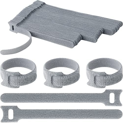 Pasow 60pcs Fastening Microfiber Cloth Cable Ties Wire Management (6/7/8 Inch, Grey)