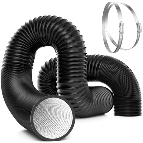 VIVOSUN 10cm 2,4m Flexibler Luftkanal aus Aluminium für Belüftung, Inklusive 2 Schlauchschellen aus Edelstahl, Mehrschichtiges Schlauch Ventilationsset für Ventilatorsystem, HVAC-Lüftung, Schwarz | Aluminium-Entlüftungsschlauch mit 2 Edelstahl-Klemmen, für Inline-Ventilatoren, Abluftventilator, Heizung