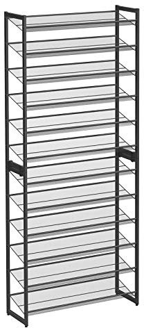 SONGMICS Schuhregal mit 12 Ebenen, Schuh-Organizer, aus 2 stapelbaren 6-stufigen Regalen, für 48 bis zu 60 Paar Schuhe, verstellbare Gitterablagen, flach oder angewinkelt montierbar, schwarz LMR12B