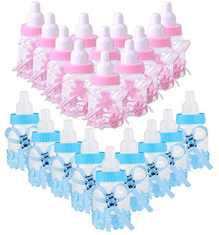 Schneespitze 24 piezas Biberones Dulces Botella Mini Chupete de Decoración,Plastico Azul Botella Dulces Botellas de Chocolate Caramelo Recuerdo de Bautizo Baby Shower,Bebé Favorece Decoraciones