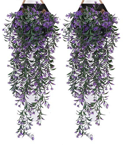 Eyands 2Pcs Artificial Hanging Plants - Purple Artificial wall plants, Fake Ivy Vine for Wall Home Porch Garden Wedding Garland Outside Hanging Decoration (No Basket)
